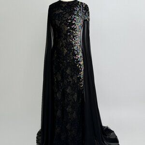 Brand New US 14 TONY WARD Black Beaded Embroidered Evening Gown